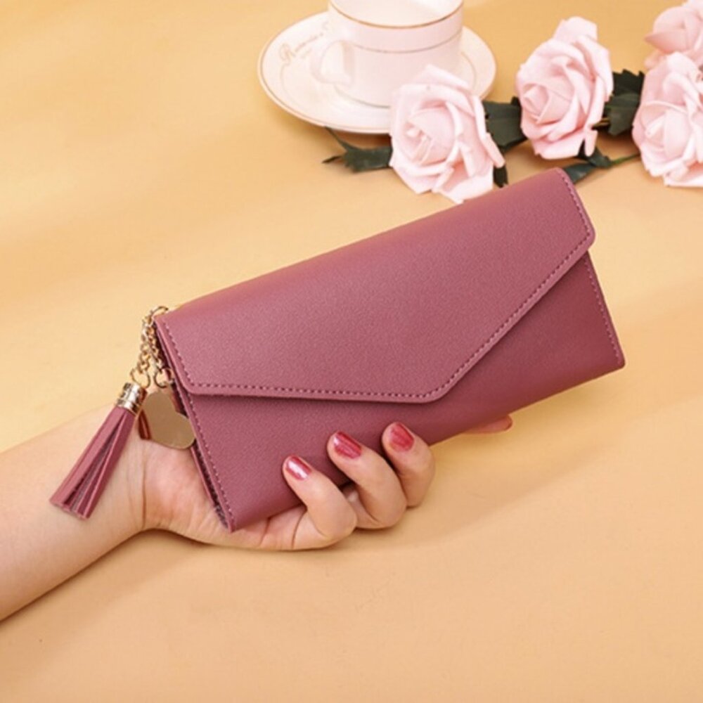 2/$30 NWT Dusty Rose Envelope Tassel Clutch Wallet Faux Leather Card Holder